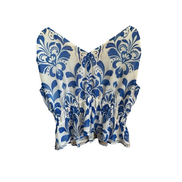 NWT Ann Taylor Tiled Gathered Tie Top Peplum V Neck Sz L - Picture 4 of 10